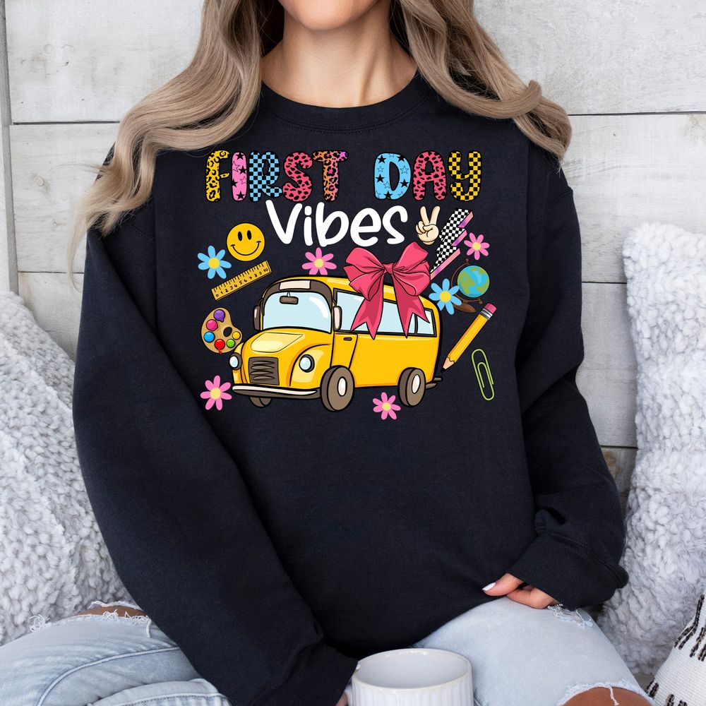 First day vibes png sublimation design download, school vibes png, first day of school png, hello school png, sublimate designs download | Zeerba - Demo