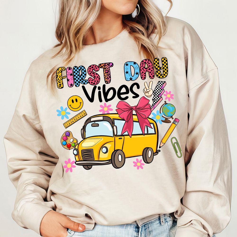 First day vibes png sublimation design download, school vibes png, first day of school png, hello school png, sublimate designs download | Zeerba - Demo