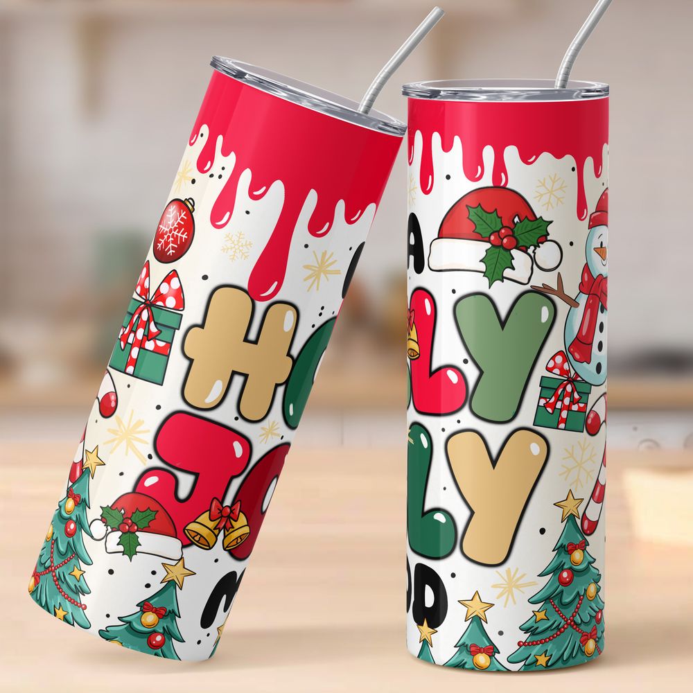 In a holly jolly mood 20 oz skinny tumbler png, Christmas tumbler wrap png, Holly Jolly 20 oz tumbler designs, tumbler png download | Zeerba - Demo