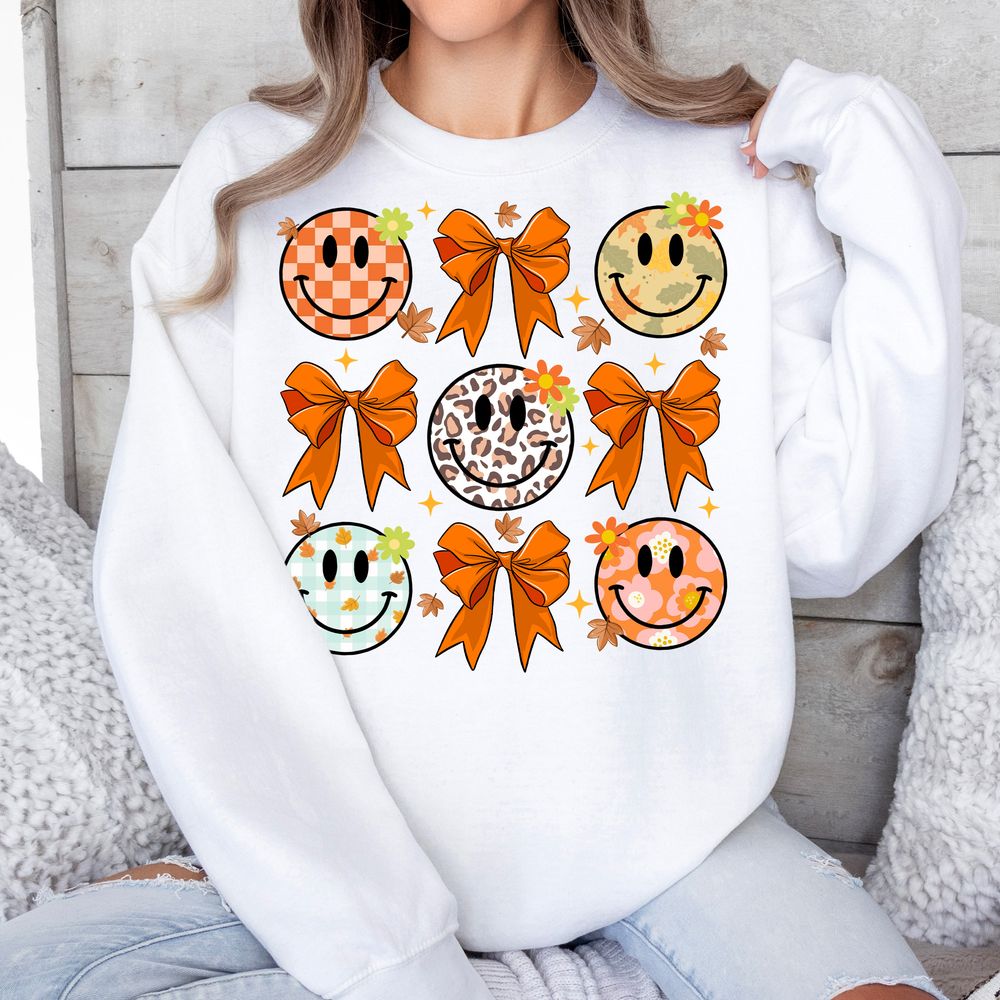 Fall coquette bow smiley face png sublimation design download, hello fall png, fall png, sublimate designs download | Zeerba - Demo