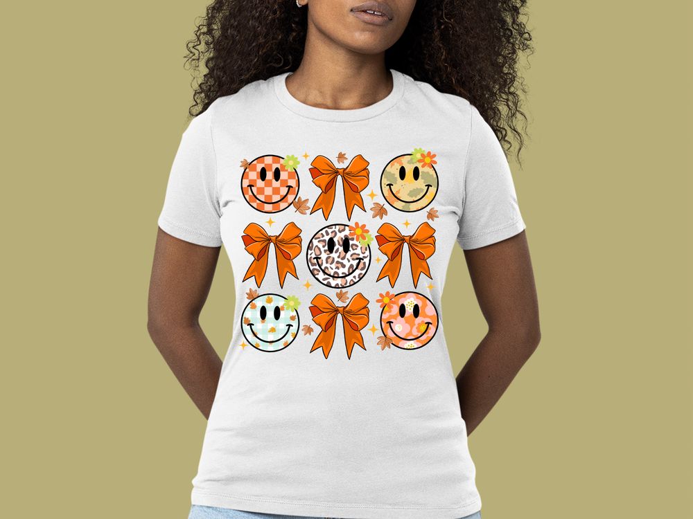 Fall coquette bow smiley face png sublimation design download, hello fall png, fall png, sublimate designs download | Zeerba - Demo
