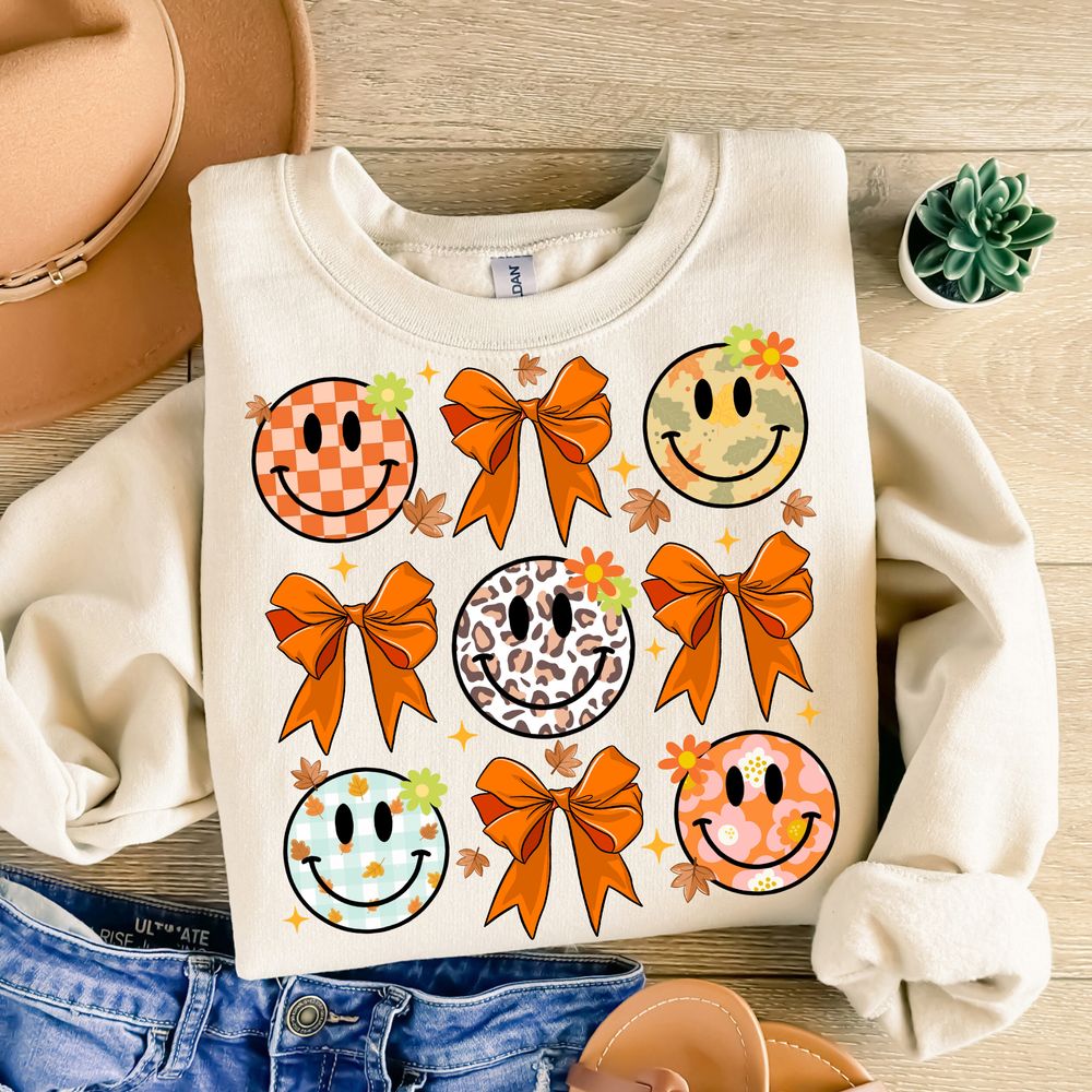 Fall coquette bow smiley face png sublimation design download, hello fall png, fall png, sublimate designs download | Zeerba - Demo
