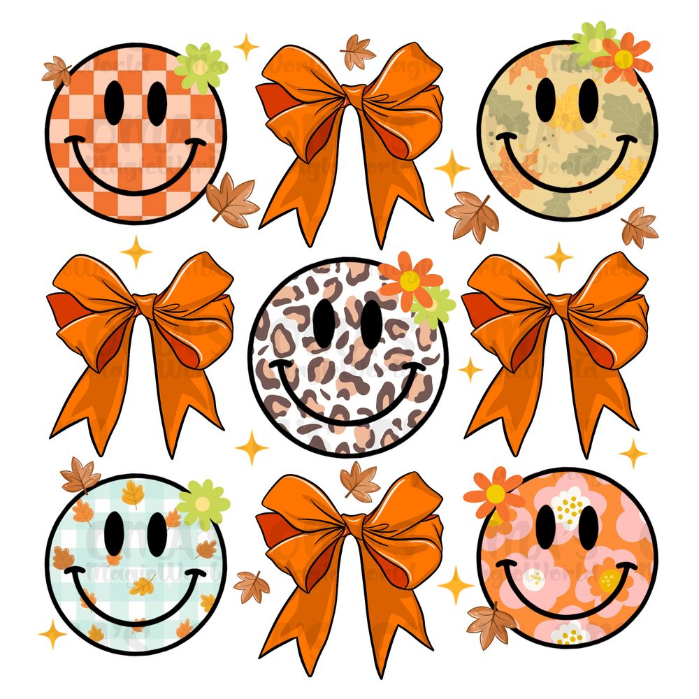 Fall coquette bow smiley face png sublimation design download, hello fall png, fall png, sublimate designs download | Zeerba - Demo