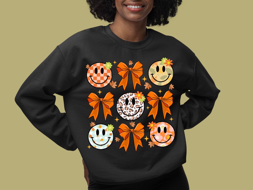 Fall coquette bow smiley face png sublimation design download, hello fall png, fall png, sublimate designs download | Zeerba - Demo