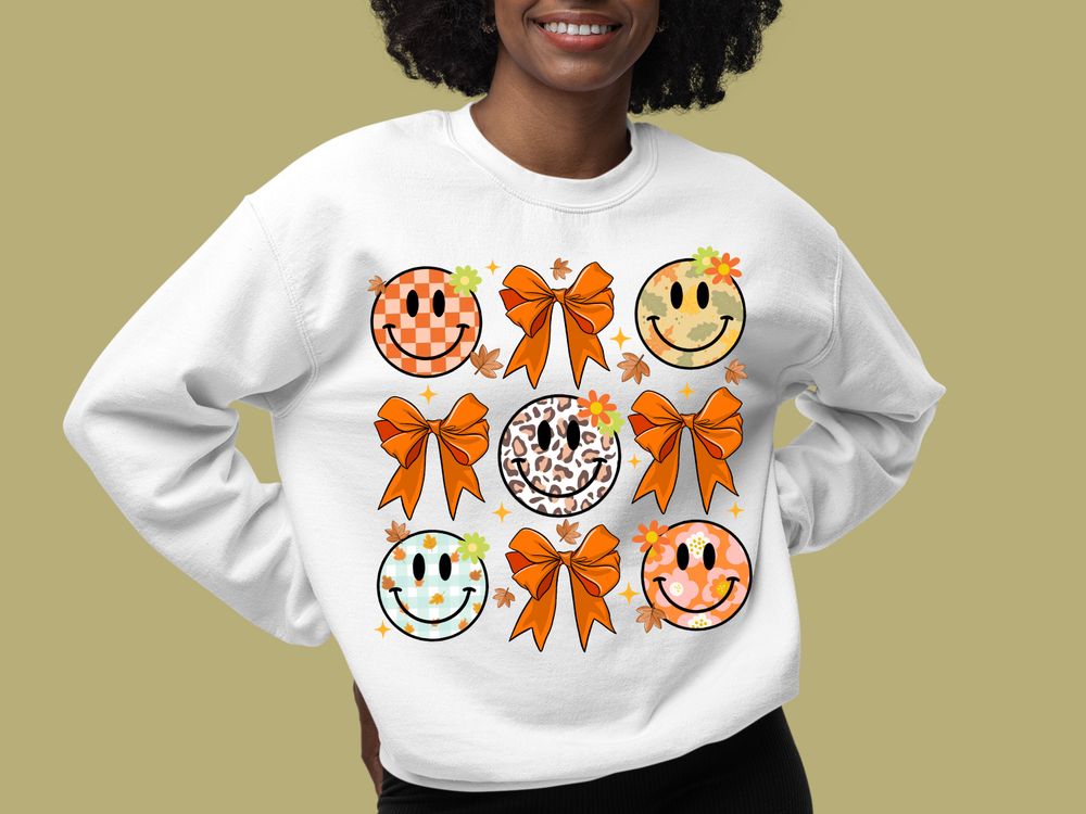 Fall coquette bow smiley face png sublimation design download, hello fall png, fall png, sublimate designs download | Zeerba - Demo