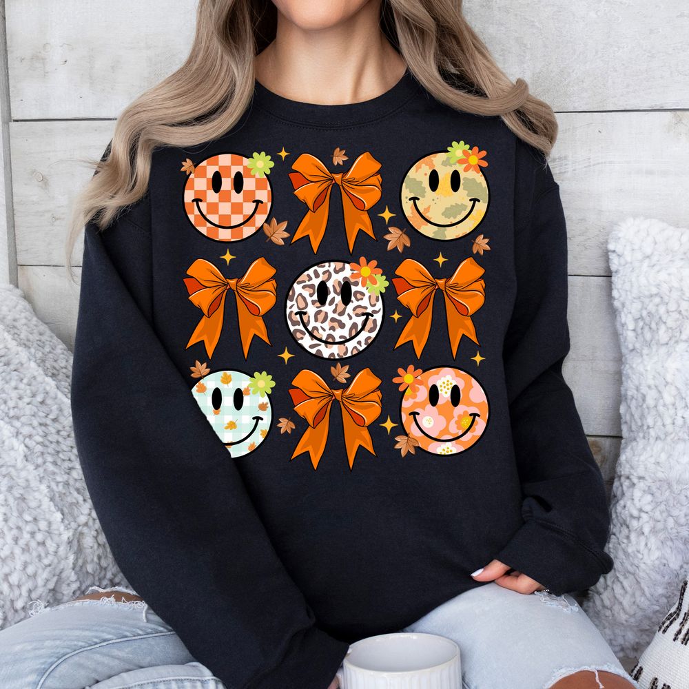 Fall coquette bow smiley face png sublimation design download, hello fall png, fall png, sublimate designs download | Zeerba - Demo