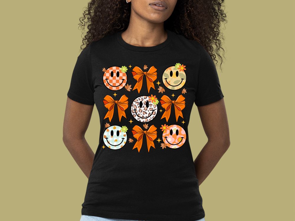 Fall coquette bow smiley face png sublimation design download, hello fall png, fall png, sublimate designs download | Zeerba - Demo
