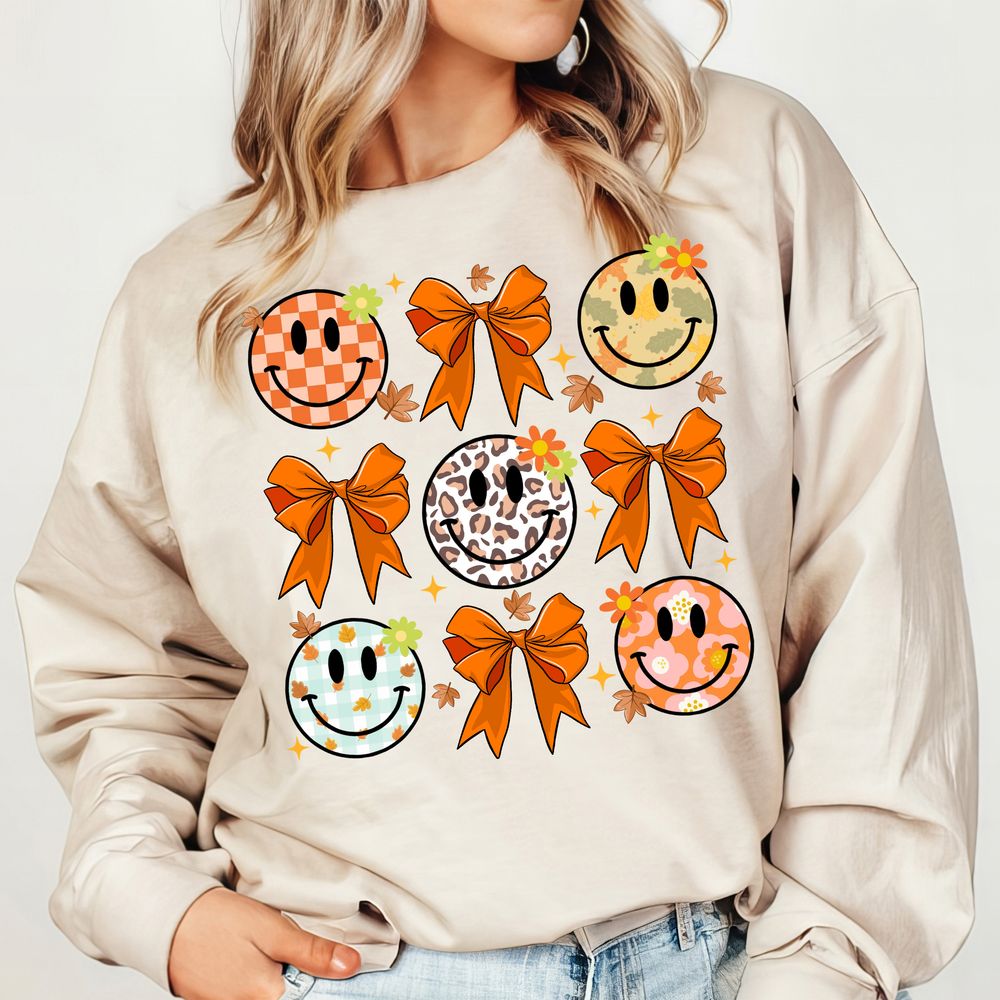 Fall coquette bow smiley face png sublimation design download, hello fall png, fall png, sublimate designs download | Zeerba - Demo