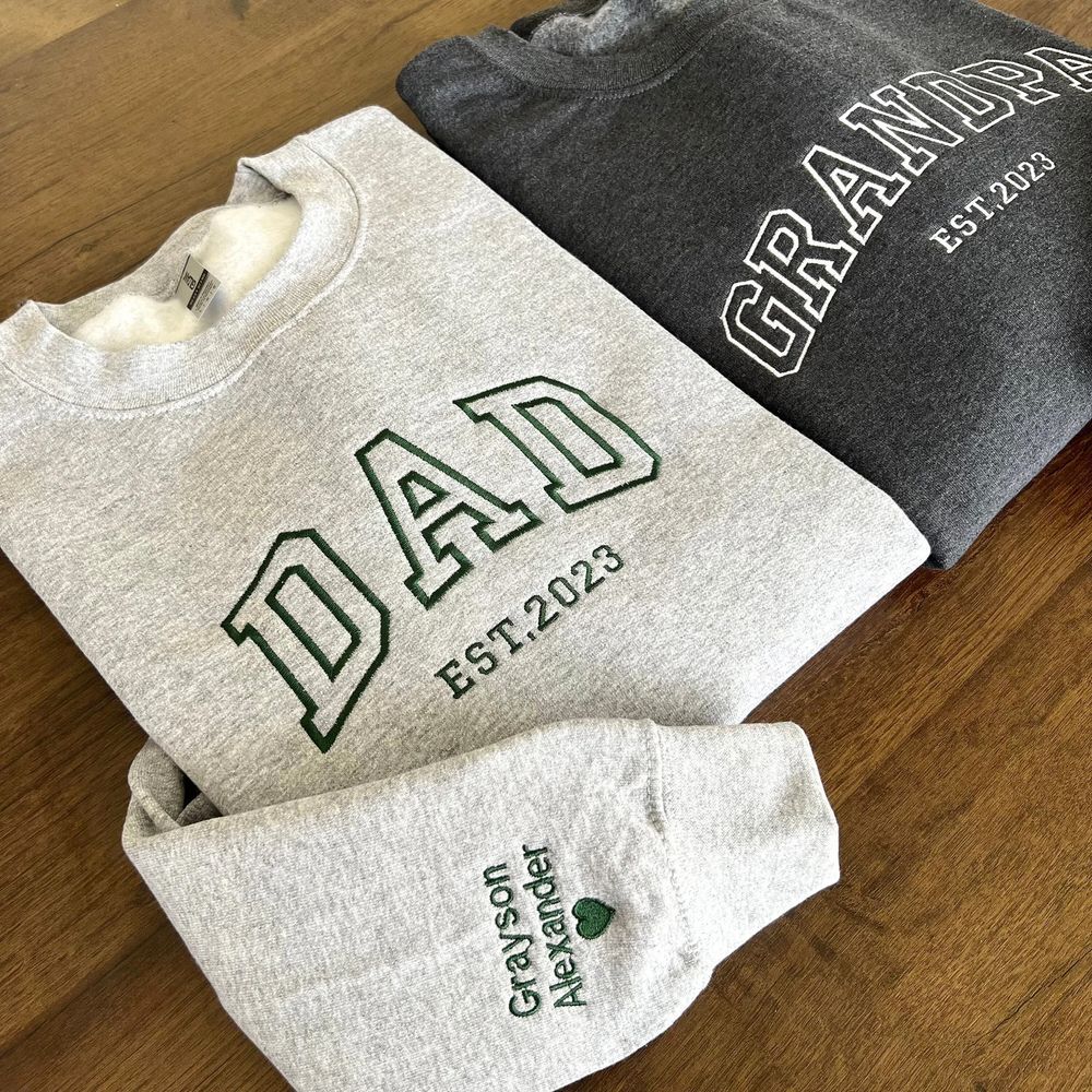 Custom Embroidered Sweatshirt, Name On Sleeve With Heart, Grandpa Shirt With Date, Daddy Est Year Shirt, Gift For New Dad, Father's Day Gift | Zeerba - Demo