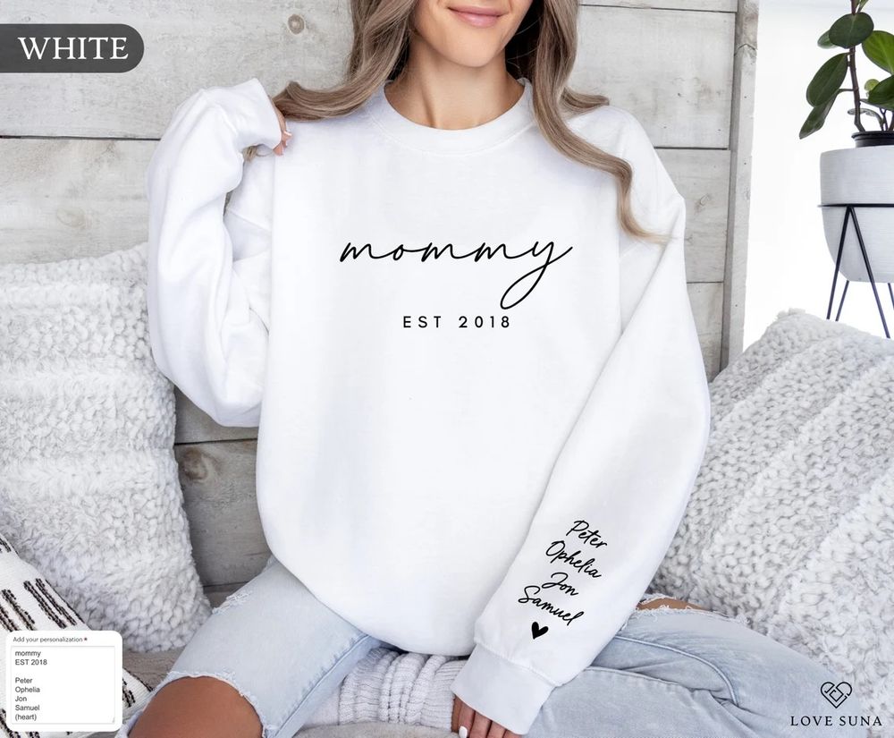 Personalized Mama Est Sweatshirt with Kid Names on Sleeve, Mothers Day Gift, Birthday Gift for Mom,  | Zeerba - Demo