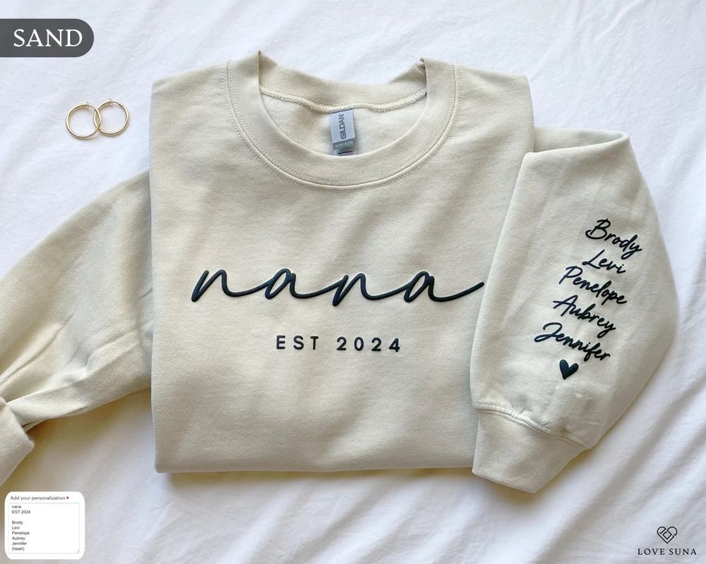 Personalized Mama Est Sweatshirt with Kid Names on Sleeve, Mothers Day Gift, Birthday Gift for Mom,  | Zeerba - Demo
